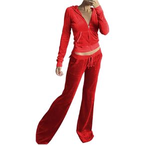 Lastesso Women's Velour Jogger Sets 2 Piece Outfits Solid Jackets with Pockets Wid Leg Sprot Sweatsuit Tracksuit Sets