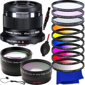 Ultimaxx Deluxe Olympus M. Zuiko Digital 45mm f/1.8 Lens Bundle (Black) - Includes: 6PC Gradual Color Filter Kit, 0.43x Wide-Angle Lens Attachment, 3PC Protective Filter Kit & More (19pc Bundle)