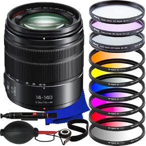 Ultimaxx Essential Accessory Bundle + Panasonic Lumix G Vario 14-140mm f/3.5-5.6 II ASPH. Power O.I.S. Lens + Multi-Coated 3PC UV Filter Kit (UV, CPL, FLD), Universal Cap Keeper & More (18pc Bundle)