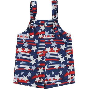 4th of July Baby Girl Boy Outfit American Flag Print Overalls Shorts Pocket Stretch Denim Suspenders Jumpsuit