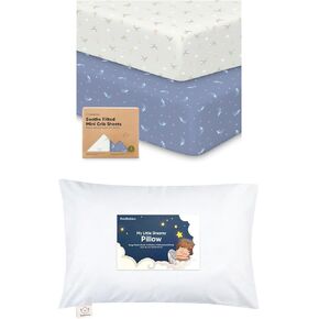 KeaBabies 2-Pack Mini Crib Sheets Fitted, Cotton Pack and Play Sheets and Toddler Pillow with Pillowcase - Playard Baby Crib Sheets, Jersey Crib Sheets Neutral - 13X18 Soft Cotton Toddler Pillows