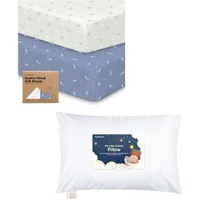 Keababies 2-Pack Crib Sheets and Toddler Pillow with Pillowcase - Soft & Breathable Crib Sheets for Boys and Girls - 13X18 Soft Cotton Toddler Pillows for Sleeping
