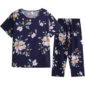 Two Piece Lounge Set for Women Floral Short Sleeve Crew Neck Tops and Wide Leg Pants Cozy Linen Set Summer 2 Piece Outfits