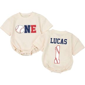 Personalized Sports First Birthday Outfit Boy, 1st Birthday Baby Boy Bubble Romper, Gifts For One Year Old Boys