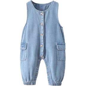 YEAHDOR Newborn Boy Girls Summer Denim Romper Overalls Baby Sleeveless Button Closure Jumpsuit Outfits