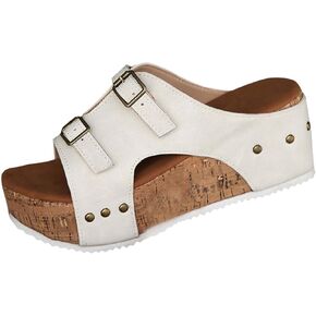 Wedges Heels Platforms for Women Open Toe Adjustable Buckle Slip On Slides Cutout Comfortable Summer Shoes Arch Fit