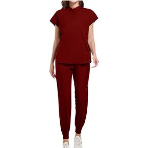 Scrubs for Women 2 Piece Set Short Sleeve Stand Collar Scrub Top & Jogger Pants Medical Uniform Scrub Sets Workwear
