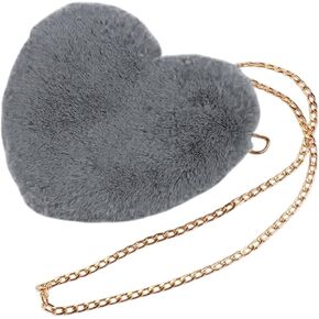 pistro Heart Shaped Shoulder Bag, Cute Fluffy Purse Clutch Tote Plush Bag, Mini PU Leather Wallet for Women Parties and Gifts