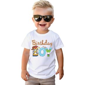 Birthday Boy Shirt Toddler Boys Cartoon Graphic Birthday T-Shirts Kids 1st 2nd 3rd 4th 5th 6th Bday Party Gift Tees