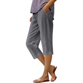 Cotton Linen Capri Shorts for Women's Summer Solid Comfy Wide Leg Short Pants Beach Vacation Cropped Trousers