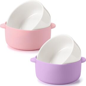 Domensi 4 Sets Kids Porcelain Bowls with Removable Silicone Sleeve 2-in-1 Porcelain Toddler Bowls Microwave Dishwasher Safe Cereal Snack Soup Dishes for Baby Children Feeding Supplies (Macaron Colors)