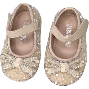 Baby Girls Mary Jane Flats New Born Dress Shoes Pearl & Crystal Beaded Christening, Birthday