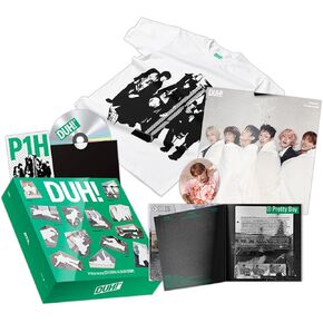 P1Harmony - 8th Mini Album [DUH!] (MD/Plain White T Ver.) Out Box + T-Shirt + Photo Book + CD-R + Sticker + Selfie Photo Card + Folded Poster + 3 Extra Photocards