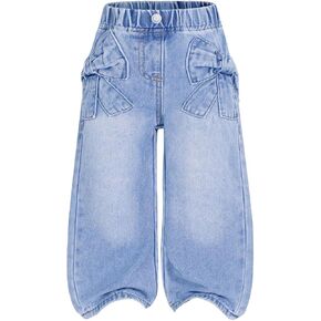 WDIRARA Toddler Girl's Bow Wide Leg Jeans Elastic High Waisted Denim Pants