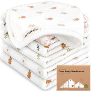 6-Pack Cotton Baby Washcloths for Newborn - Organic Cotton Muslin Soft Wash Cloths for Babies, Infant, Kids, Toddler Towels for Boy, Girl, Super Absorbent Face Cloths, Scratch-Free Baby Rags (Nordic)