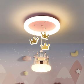 Pink Castle Kids Celling Lamp مصباح كرتون راتنج الراتنج الثريا ولي العهد القلعة الحديثة مع الثريا الصغيرة من أكريليك ميني دلالة لغرفة نوم الطفل ، غرفة معيشة غرفة ، غرفة طعام ، غرفة طعام