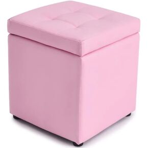 Bonded Leather Square Cube Storage Ottoman,12x12x14inch,Upholstered Foot Rest Stool with Hinged Lid,Faux Leather Footrest Ottoman Thicken Foam Padded Seat (Purple)