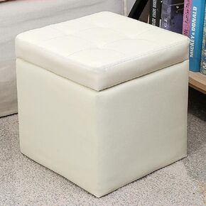 Luxurious Ottoman with Storage,Upholstered Storage Ottoman Padded Seat for Living Room Bedroom,Faux Leather Small Cube Foot Rest Stool with Hinged Lid (Grey)