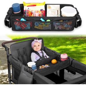 AROUY Stroller Snack Tray Attachment - Universal Stroller Snack Tray for Wonderfold Wagon W4 Accessories - Snack Tray for Kids - Easy to Clean Stroller Wagon Snack Tray with Cup Holder (L (W2 Model))