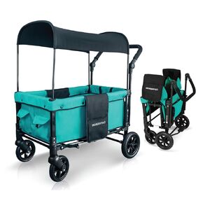 WONDERFOLD W1 Original Stroller Wagon (2 Seater) - Collapsible Wagon Stroller with Seats with 5-Point Harnesses, Adjustable Push Handle, and Sun Canopy, Smoky Gray