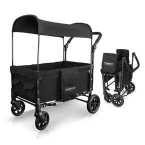 Wonderfold W1 Original Stroller Wagon (مقاعدان) - عربة عربة قابلة للطي مع مقاعد مع تسخير 5 نقاط ، مقبض الدفع القابل للتعديل ، مظلة الشمس ، رمادي مدخن in Kuwait