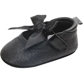 Toddler Baby Girls Mary Jane Flat Shoes Sparkly Bowknot Princess Non-Slip Lightweight First Walking Dress Shoes
