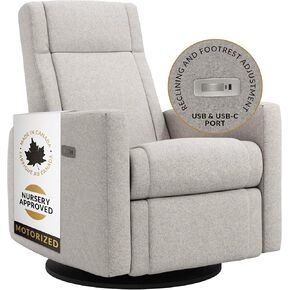 Jaymar Nelly Modern Nursery Glider Recliner Chair – Cozy Nursing Chair with 360° Swivel for New Parents, Gentle Motion, Compact Design, Lumbar Support – Made in Canada (Driftwood/Breather Fabric)