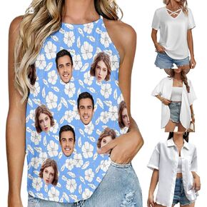 Custom Women Hawaiian Shirt, Tank Top, Off Shoulder Blouse, Kimono Cardigan W/Face, Personalized Button Down Tropical Shirt in Saudi Arabia