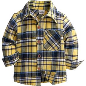Toddler Boys' Girls' Flannel Plaid Shirt Infant Lapel Button Down Long Sleeve Jacket Lapel Fall Tops Casual Outwear