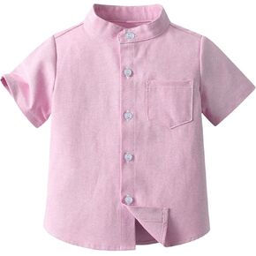 Toddler Boys Button Up Henley Shirt Baby Summer Linen Cotton Dress Shirts Kids Short Sleeve Tees Kids Clothes Girls