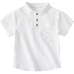 Toddlers and Boys' Classic Henley Shirts Short-Sleeve Cotton T-Shirts Pocket Button Up Tee Dress Shirts Casual Tops