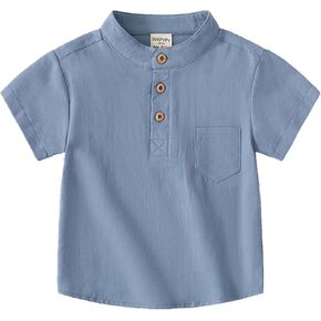 Toddlers and Boys' Classic Henley Shirts Short-Sleeve Cotton T-Shirts Pocket Button Up Tee Dress Shirts Casual Tops