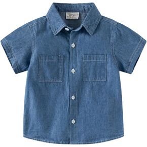 Meufam Boys' Short Sleeve Denim Button Down Lightweight Shirt Summer