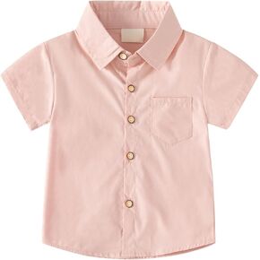 Toddler Boys' Short Sleeve Dress Shirts Cotton Solid Casual Button Down Shirts with Pockets Summer Soft Tops