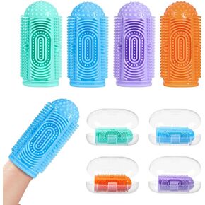 Finger Tooth Brushing Baby Toothbrush 4 Pcs with 4 Travel Storage Case,Food Grade Silicone Baby Finger Toothbrush,Soft Infant Toothbrushes for Toddlers 6-36,Oral Cleaner,Gum Brush