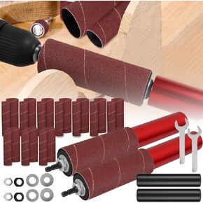 Spindle Sander Adapter, Portable Spindle Sander Drum Kit, Hand-Held Spindle Sanding Drum with 20 Pcs Sanding Sleeves, Power Drill Driven Drum Sander for Woodworking