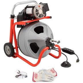 Ridgid 26993 K-400 Machine ، C-31 IW 3/8 "x 50 '(10mm × 15.2m) كابل الجرح الأساسي الصلب ، T-260 ، T-202 Bulb Auger ، T-205" C "Cutter ، T-211 Spade Cutter ، A-13 Dining Pin