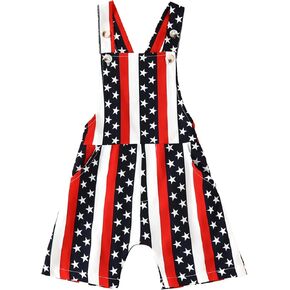 Little Kids Baby Fourth of July Outfit Toddler Girl Boy American Flag Jumpsuit Shorts Overalls Suspender One Piece