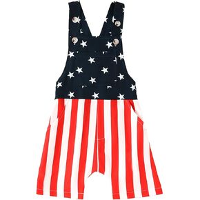 4th Of July Unisex Baby Girl Boy Bib Overalls Stars Stripes Sleeveless Strap Jumpsuits Shorts Patriotic Outfit