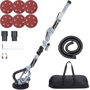710W Electric Drywall Sander - Variable Speed 800-1700RPM with 6.6FT Dust Hose, Adjustable Extension Rod, 6 Sanding Discs, LED Light & Carrying Bag.