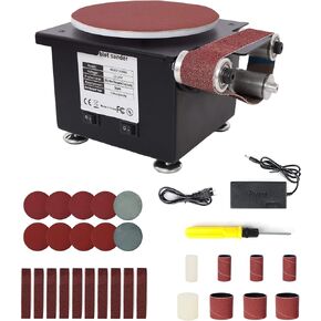 2-in-1 Mini Belt and Disc Sander, Bench Grinder Machine, 12-24V Electric Sander with Accessories for Wood Metal Stone, Black