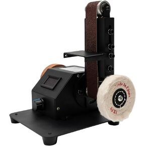 110V Mini Belt Sander,0-8500r/min Adjustable Speed,1.1 * 14.9 in Belt & 2.76 in Disc,Electric Bench Grinder Grinding Machine Belt Bench Grinder Polisher Sander Tool for Metal, Wood, Aluminum