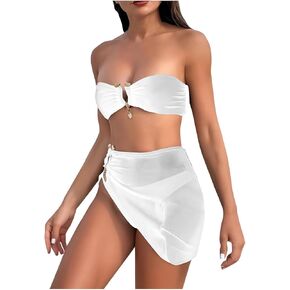 3 Piece Bikini Sets for Women 2025 Summer Beach Cheeky Swimsuit Set Trendy Bathing Suit Swimwear with Skirt Coverups