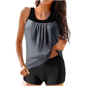 maisdgop Womens Tankini Swimsuits Loose Pleated Tankini Top with Boy Shorts Athletic Two Piece Bathing Beach Swimwear