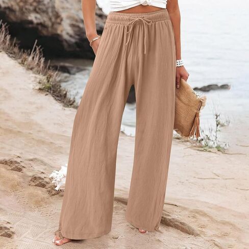 سراويل طويلة صلبة طويلة مرنة للسيدات على نطاق واسع من الساقين عالي الخصر بانت بانزو بانت مع جيوب in Kuwait