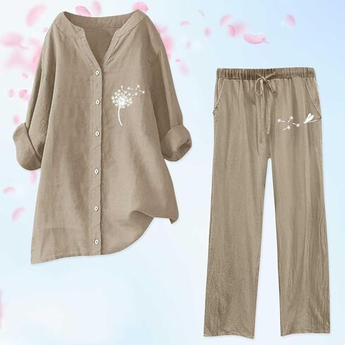 Linen Set For Women 2 Piece Summer Outfits Plus Size Short Sleeve Graphic Tees Capri Pants Lounge Matching Sets in Saudi Arabia