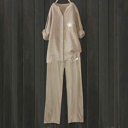 Linen Set For Women 2 Piece Summer Outfits Plus Size Short Sleeve Graphic Tees Capri Pants Lounge Matching Sets in Saudi Arabia