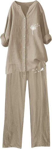 Linen Set For Women 2 Piece Summer Outfits Plus Size Short Sleeve Graphic Tees Capri Pants Lounge Matching Sets in Saudi Arabia