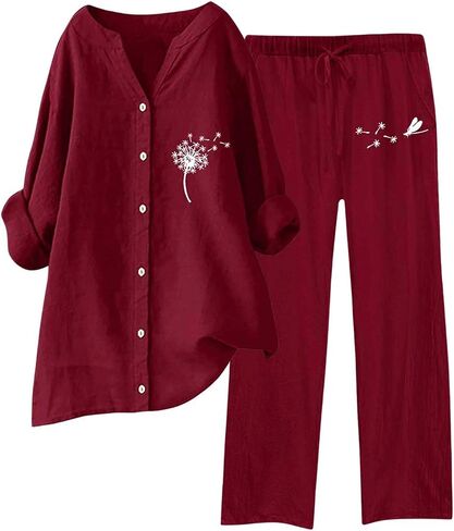 Linen Set For Women 2 Piece Summer Outfits Plus Size Short Sleeve Graphic Tees Capri Pants Lounge Matching Sets in Saudi Arabia