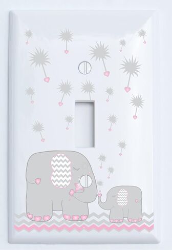 Pink Dandelion Elephant Single Toggle Light Switch Plates Covers Elephant Nursery Wall Decor (Pink Parent Single Toggle) in Saudi Arabia